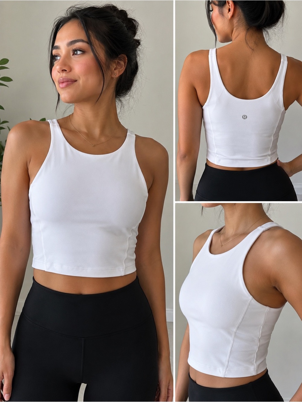 Lululemon Women’s Size 6 White High Neck Crop Tank Top Built In Bra Athletic